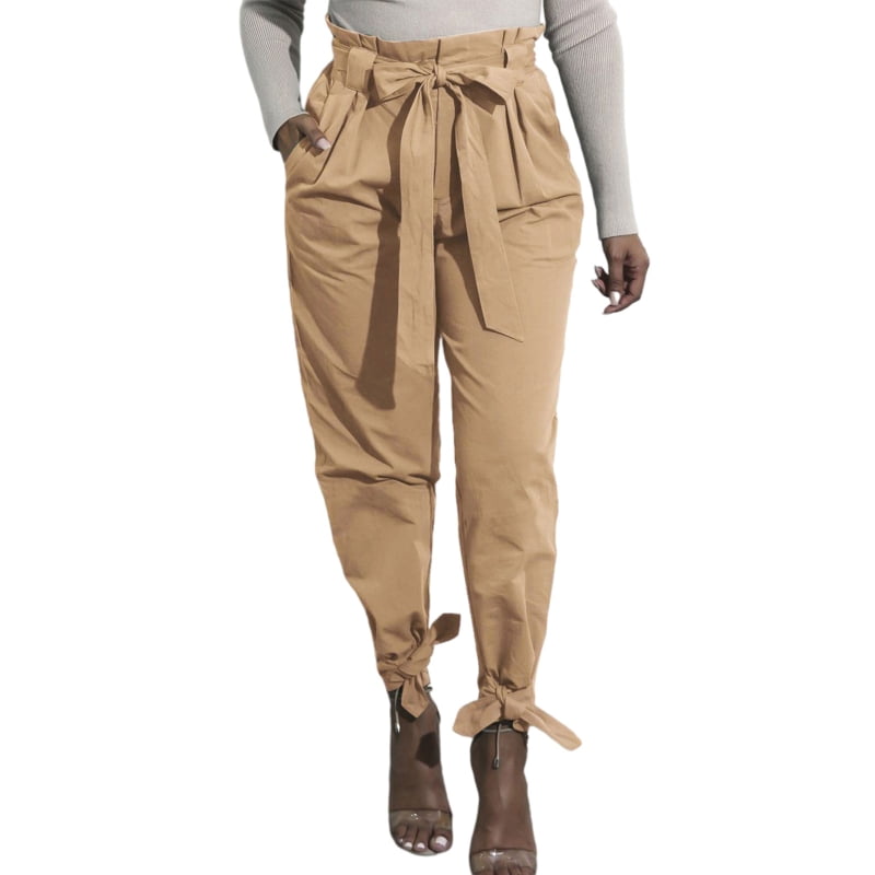 YESTUNE Women Ruffle High Waist Tapered 