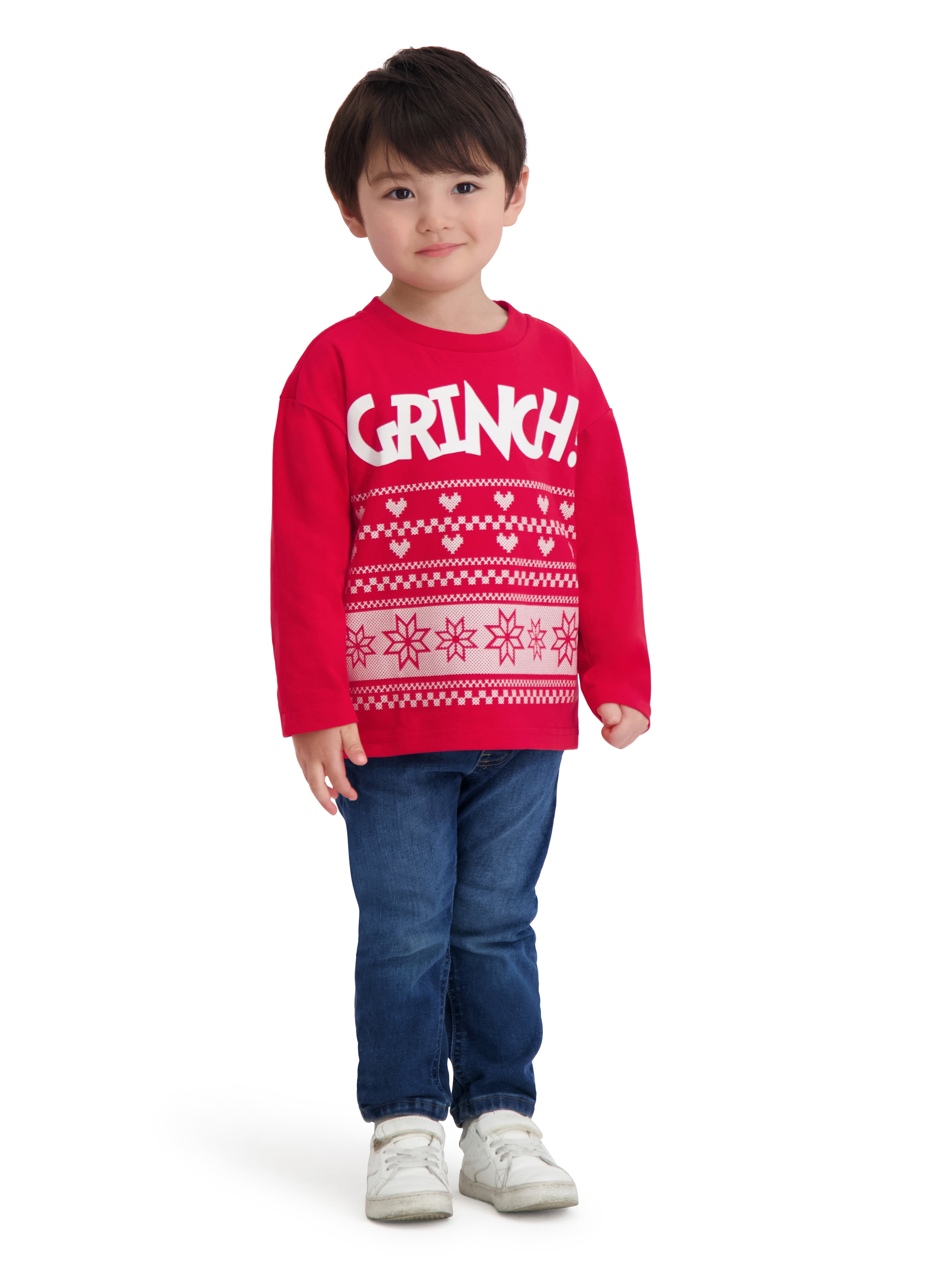 Dr. Seuss The Grinch Toddler Unisex Long Sleeve Red Tee Shirt, Sizes 12M-5T