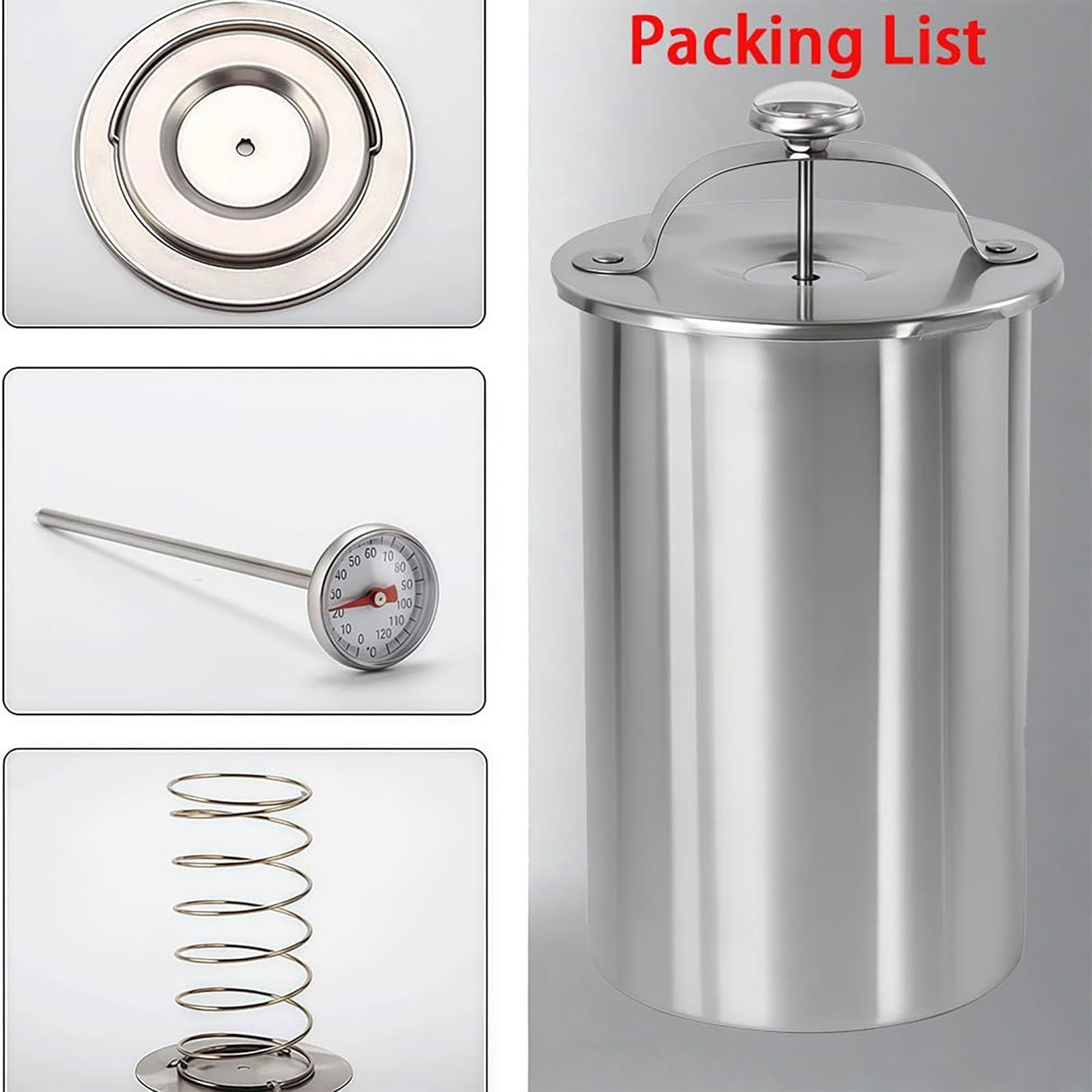 Stainless Steel Deli Meat Press with Thermometer & Spring Mechanism,Meat Press Mold for Deli,Presss for Healthy Home Cooking.