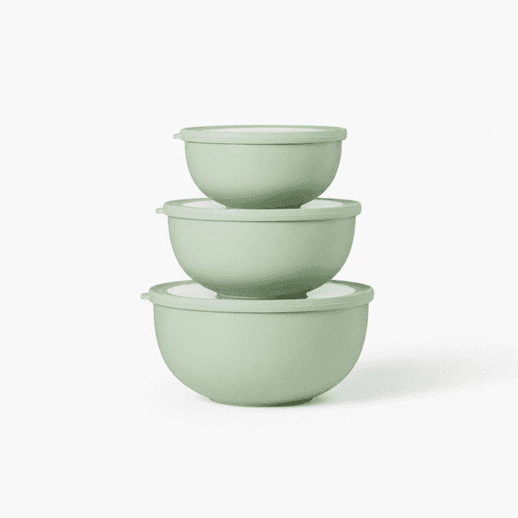 Plastic Mixing Bowl Set With Lids - Sage Green
