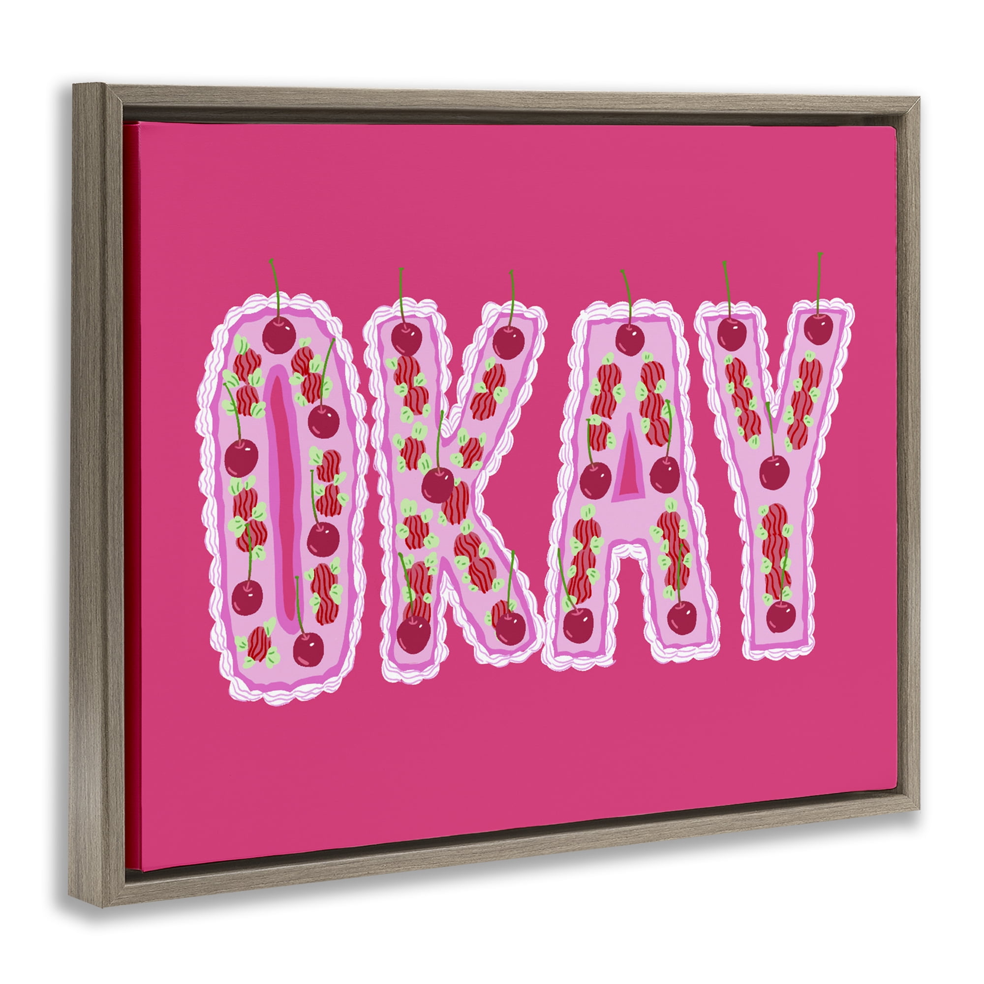 Stupell Industries Okay Cherry Cake Brown Framed Floater Canvas Wall Art, design by Ziwei Li