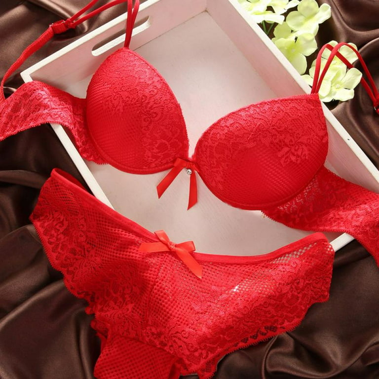 red cotton blend bras and panty set