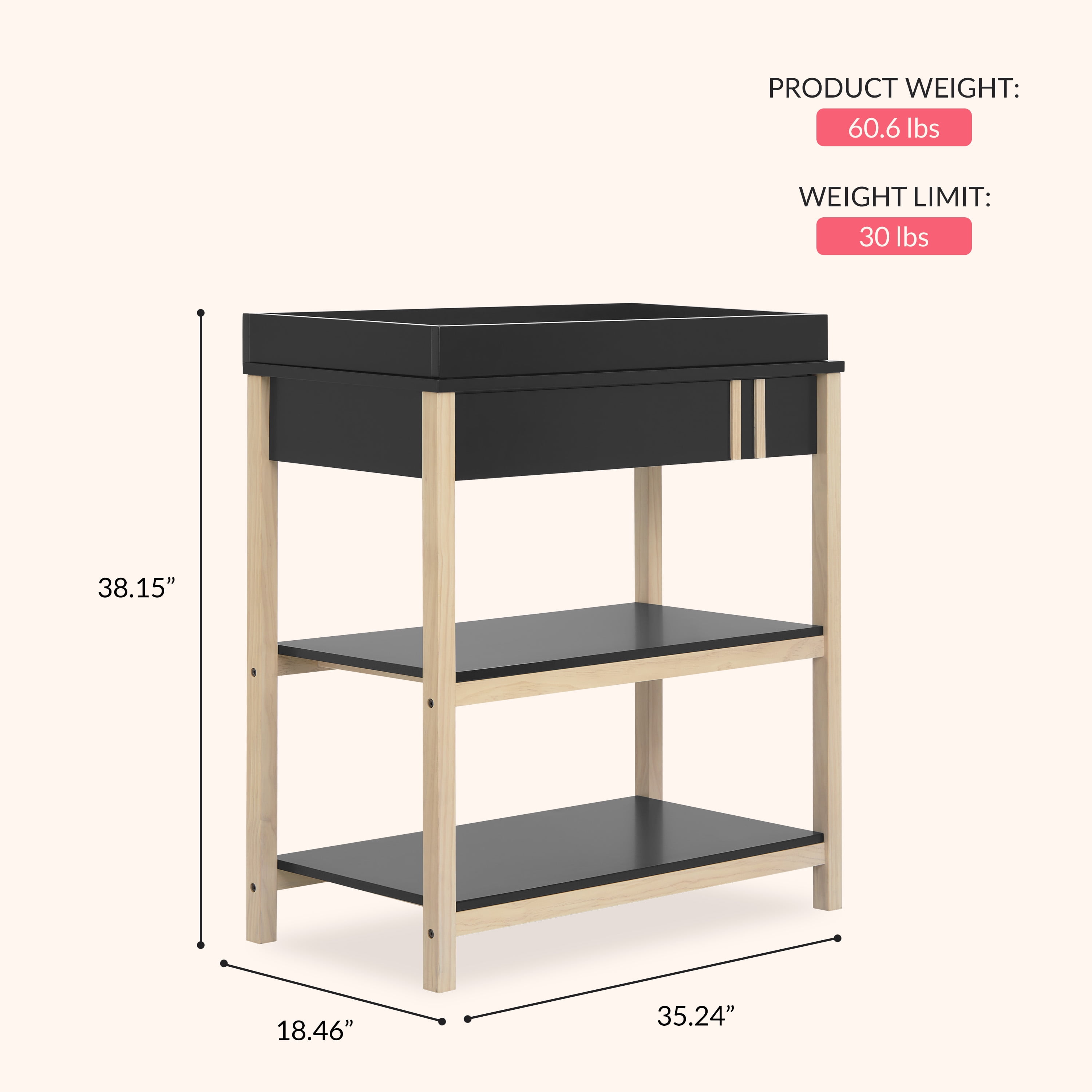 Dream On Me Soho Changing Table In Matte Black Vintage