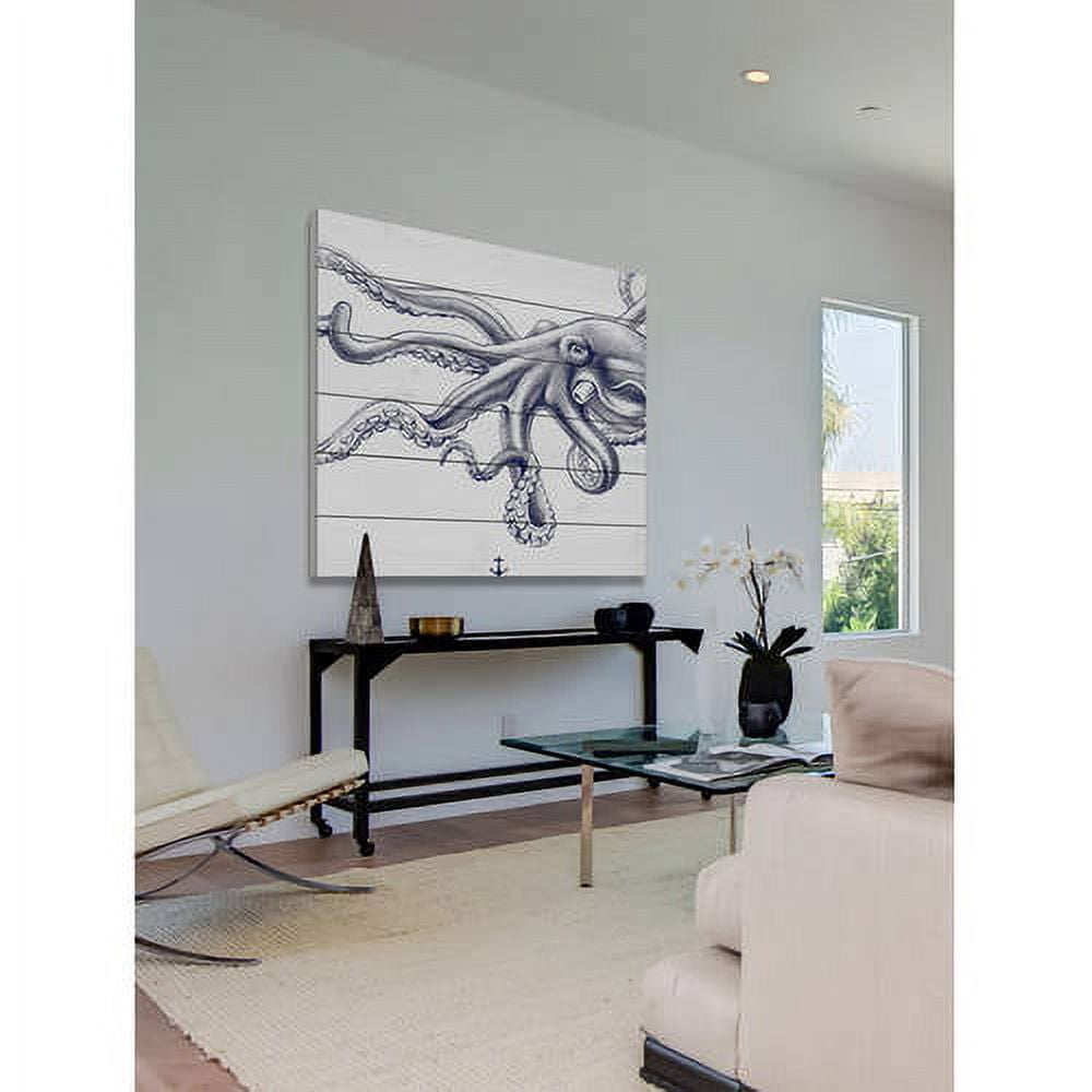 Marmont Hill "Blue Octopus" Painting Print on White Wood