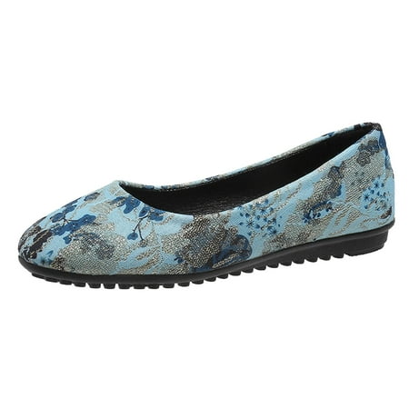

Fashion Autumn Women Casual Shoes Flat Bottom Round Toe Lightweight Ethnic Style Flower Slip On Simple