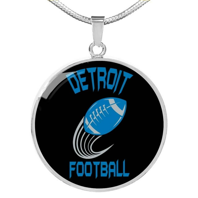 Detroit Circle Pendant Football Fan Necklace Stainless Steel or 18k Gold 18-22"