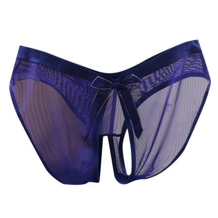 BYHONG Women s Sexy Transparent Open Crotch Underwear with Low Waist and Seamless Mesh Bow Knot Comfortable Triangle Pants Women Panties Blue One Size