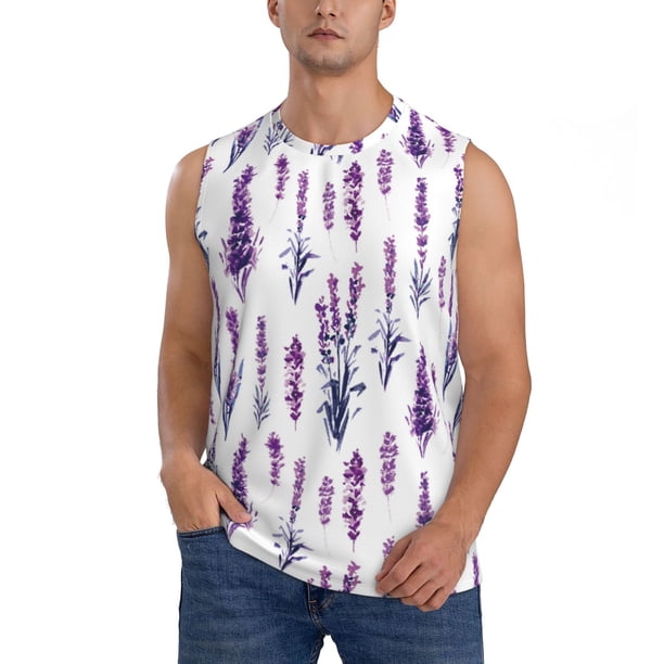 Fotbe Lavender Flowers Men's Camiseta sin Mangas Estampada para Hombres, Playera Casual para Gimnasio, Entrenamiento, Playa-Large