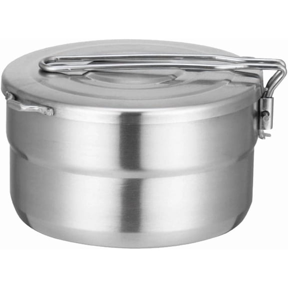 Stainless Steel Camping Cook Pot, 1.5L Camping Cookware with Lid and Folding Handle, Large Capacity Bento Pot for Outdoor Backpacking Camping Hiking Picnic