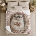 thumbnail image 5 of Majestic Fluffy Cat Ornate Oval Frame Pink Roses, Cozy Pet Portrait Pattern, Warm Flannel Blanket for Living Room and Bedroom, Cat Lovers Valentine's Day Gift, Pet Lover Home Decor, 5 of 9