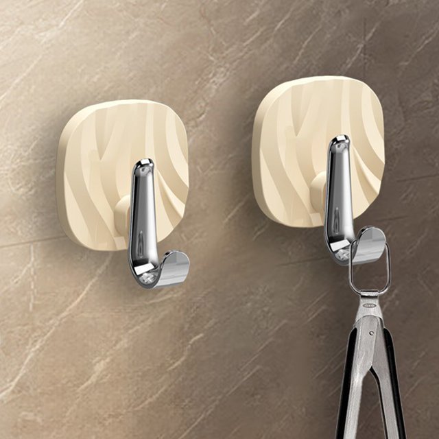 Djiypn Adhesive Hooks Heavy Duty 15lb(Max) Wall Hooks, 2 Pack Self Adhesive Plastic Towel Rack for Coat Robe, Waterproof Oilproof Rustproof for Bathroom Shower Kitchen Office