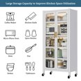 thumbnail image 6 of Oufan 65" Kitchen Pantry Storage Cabinet with Wheels, Freestanding Cupboard with Transparent Door & Adjustable Shelves, Food Pantries Cabinets,White, 6 of 7