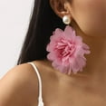 thumbnail image 2 of Boho Fabric Flower Dangle Earrings for Women Colorful Lightweight Handmade Shell Pearl Camellia Summer Wedding Vacation Statement Drop Dangling Earrings Birthday Holiday Jewelry, 2 of 11