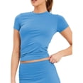 thumbnail image 2 of Women'S Basic Summer Short Sleeve Crewneck T-Shirts Y2K Cute Going Out Tops Baby Tee Blue S, 2 of 8