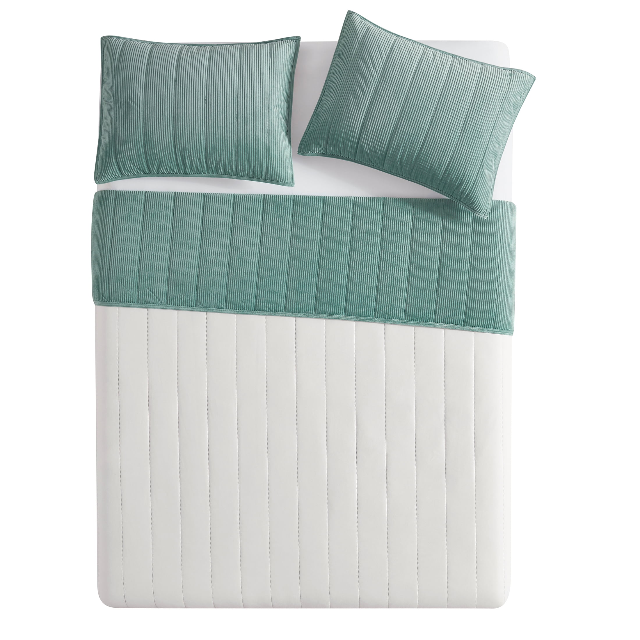 Mainstays Solid Textured Corduroy Striped Quilt, Sage Green, King, All Ages
