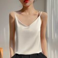 thumbnail image 2 of CFLVAEK Satin Tank Tops for Women Plus Size Spaghetti Strap V Neck Shirts Loose Fit Sleeveless Going Out Outfits Beige XXXL, 2 of 5