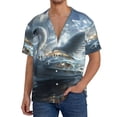 thumbnail image 1 of Fotbe Fantasy Swan Yacht Design Camisa Estampada de Manga Corta para Hombre, Casual de Verano, Estilo Playero, Sin Arrugas-Large, 1 of 5