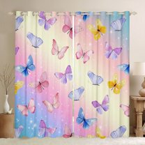 jejeloiu Kawaii Flying Butterfly Curtains Pack of 2 (42x84 Each),Watercolor Ombre Effects Curtains Blackout,Colorful Gradient Butterflies Bedroom Curtains For Girls,Microfiber Bedroom Decor