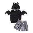thumbnail image 4 of Toddler Boys 2 Piece Outfits Halloween Hooded Vest and Plaid Shorts Sets Size 2-3T ,Black, 4 of 5