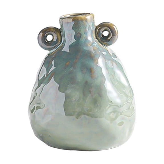 Small Vintage Cyan Ceramic Vase Round Flower Arrangement for Home Living Room Entryway