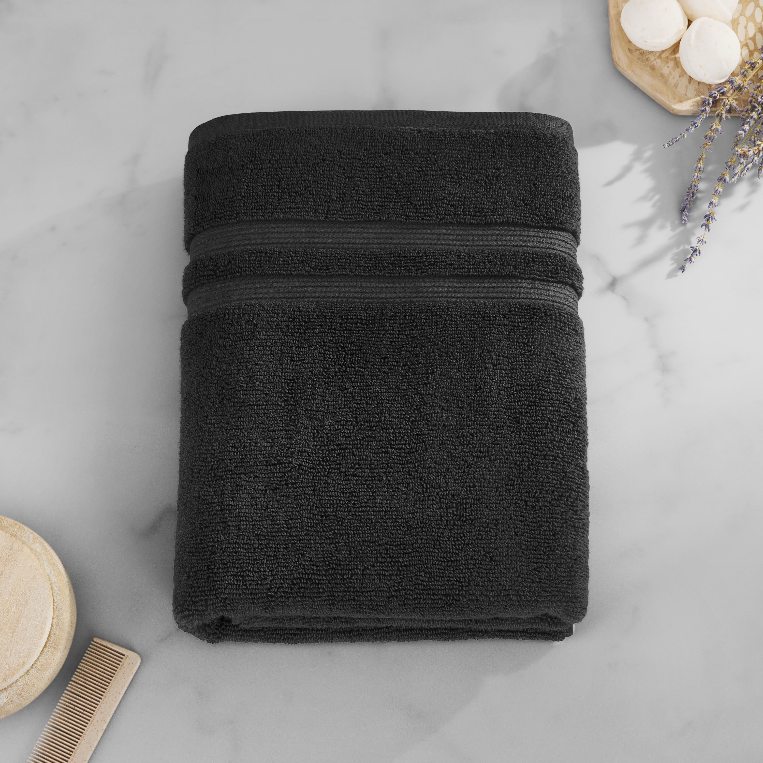 Mainstays Performance Cotton 6-Piece Bath Towel Set, Super Soft Quick Dry Fade Resistant, Solid Black
