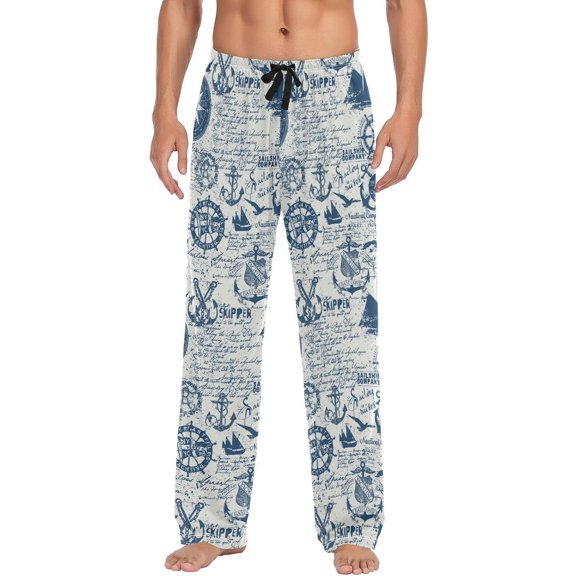 Nautical Elements Collage Men's Pajama Pants, Soft and Comfortable Lounge Sleep Bottoms with Pockets, Men's Sleepwear with Custom Print, Medium