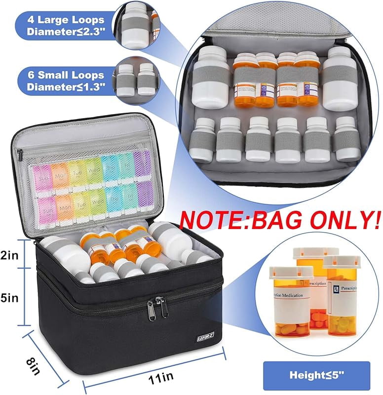 Medicine Storage Bag,Double Layers Pill Bottle Organizer Bag Empty with Lockable Zipper&Adjustable Divider,Medication Travel Carrying Bag for Pills,Vitamins,Medical Supplies