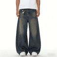 thumbnail image 6 of 2026 New Men's Dark Blue 100% Cotton Oversized Wide-Leg Jeans: Durable Vintage Denim | Standard Sizing (30-40), 6 of 14