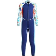 Boys Wetsuit, 2 MM Full Length Diving Suit, Sun Protection UPF 50+ Zipper Wet Suit Swimsuit, for Surfing Kayaking Scuba Diving,Blue,S