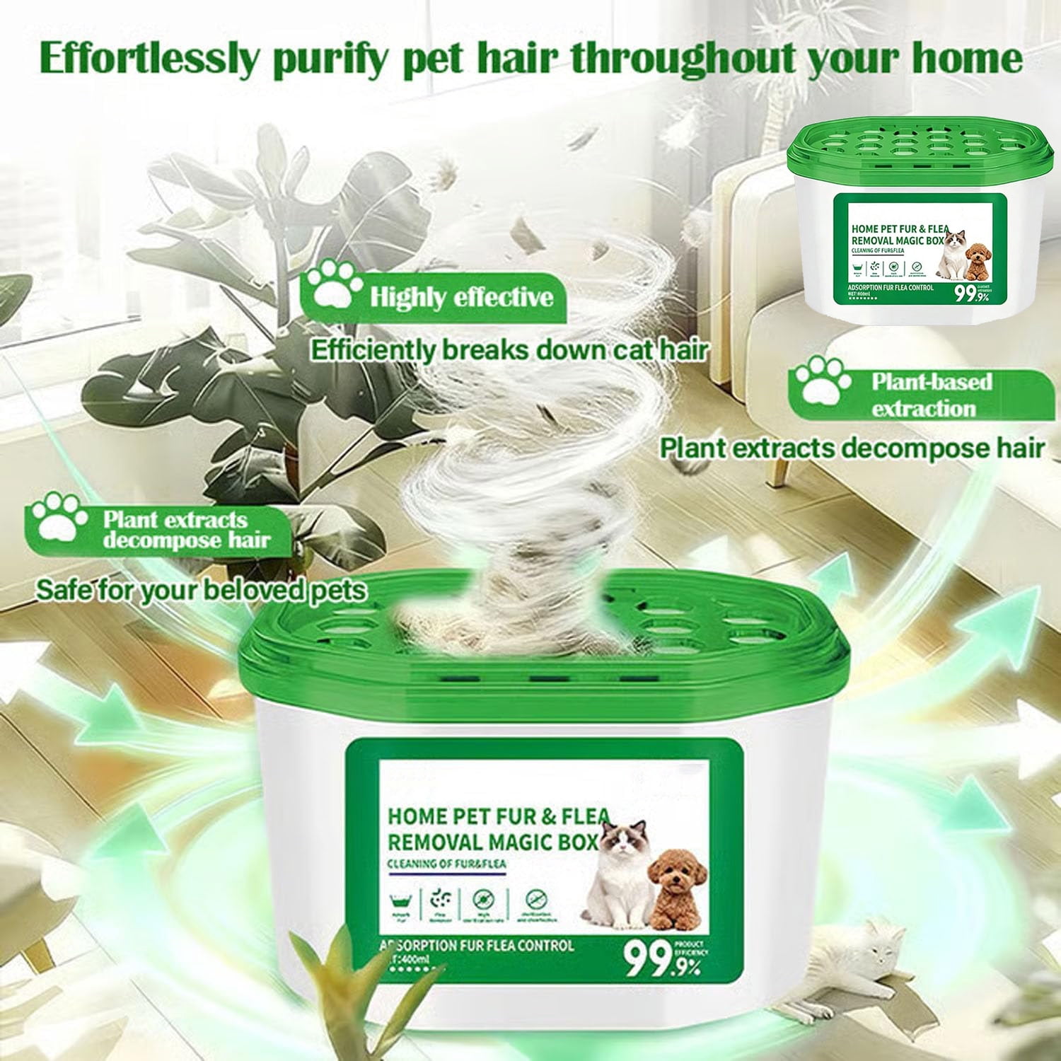 Home Pet Fur & Odor Removal Magic Box, Indoor Air Purification Dust Removal Magic Box for Home Pet Hair, Portable Odor Eliminator & Dust Collector for Bedroom, Living Room (3 PCS )