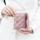 thumbnail image 4 of Cartera plegable para mujer, monedero corto, cartera sencilla con rejilla de diamantes, cartera de piel de oveja de gran capacidad, bolso de mano real, 4 of 6