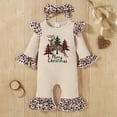 thumbnail image 2 of Newborn Baby Girl Christmas Outfits My 1st Christmas Romper Long Sleeve Leopard Jumpsuit with Headband One-piece Winter, 2 of 9