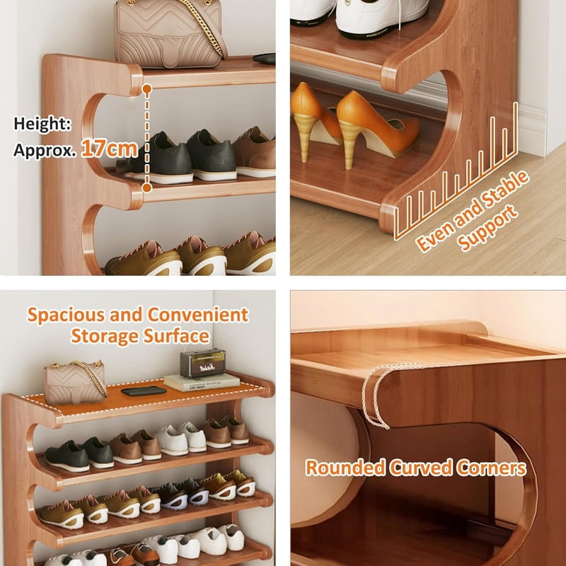 5 Layer Shoe Rack, Bamboo Shoe Organizer, Freestanding Shoe Storage Shelf, Space Saving Shoe Shelf Display Shelf for Hallways, Entryways,Mudrooms