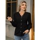 thumbnail image 5 of Blusa LUXVEER con encaje para mujer, manga larga, abullonada, negra, XXL, 5 of 8