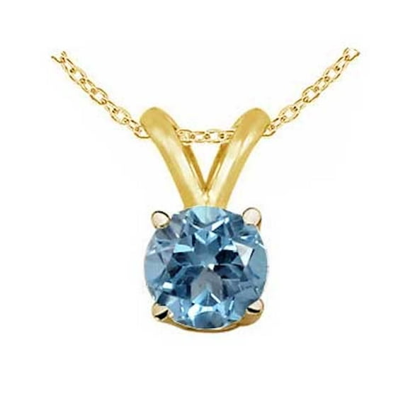 Aonejewelry 1.10Ct Round Aquamarine Pendant in 14k Yellow Gold