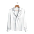 thumbnail image 6 of Deago Women's Long Sleeve Satin Blouse Twist Front Business Casual Dressy Elegant Shirts Office Work Tops (White, XL), 6 of 9