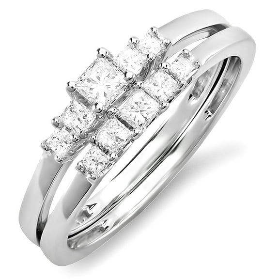Dazzlingrock Collection 0.45 Carat (ctw) 14k Princess 5 Stone Diamond Ladies Bridal Engagement Ring Set Matching Band 1/2 CT, White Gold, Size 9
