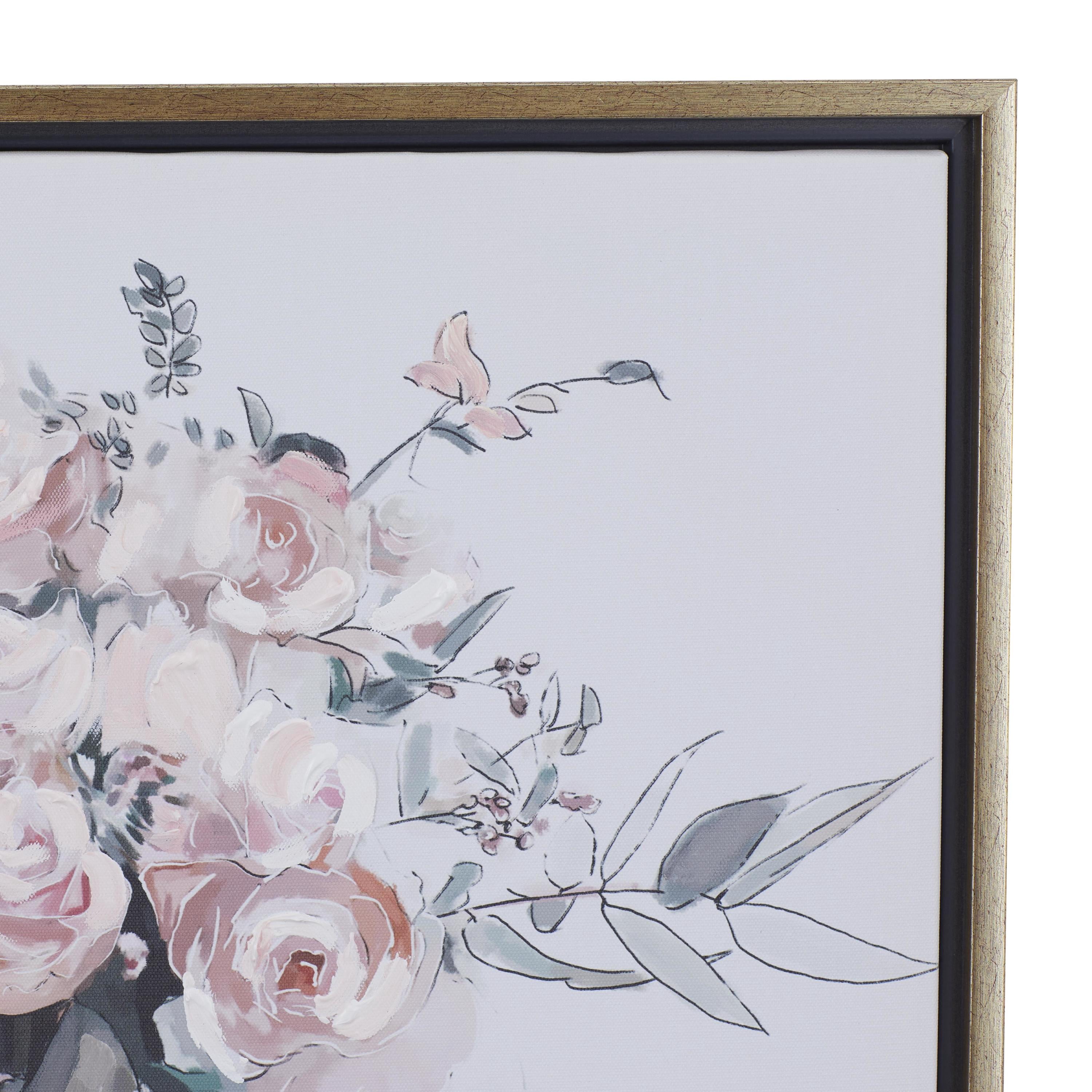 24" x 25" Bouquet Floral Framed Wall Art with Gold Frame, by DecMode