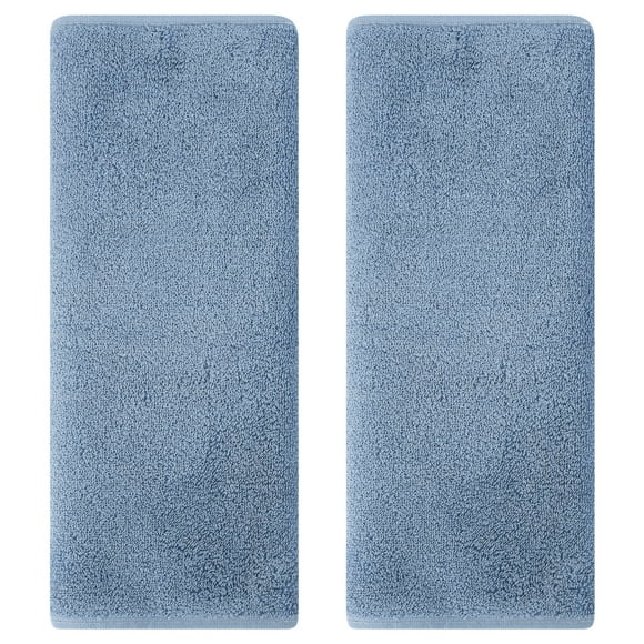 REGALWOVEN Solid Cotton Hand Towels, Soft Absorbent Hand Towel Set, 13" x 30" Face Towels for Bath, Kitchen Light Steel Blue 2-Piece