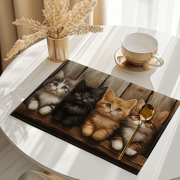 4pcs set, cat pattern placemat, 4pcs washable table mat for kitchen table decoration