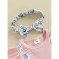 thumbnail image 6 of Baby Girls Romper and Headband, Fly Sleeves Patchwork Flower Print Jumpsuit for Infant, Blue/ Pink, 6 of 10