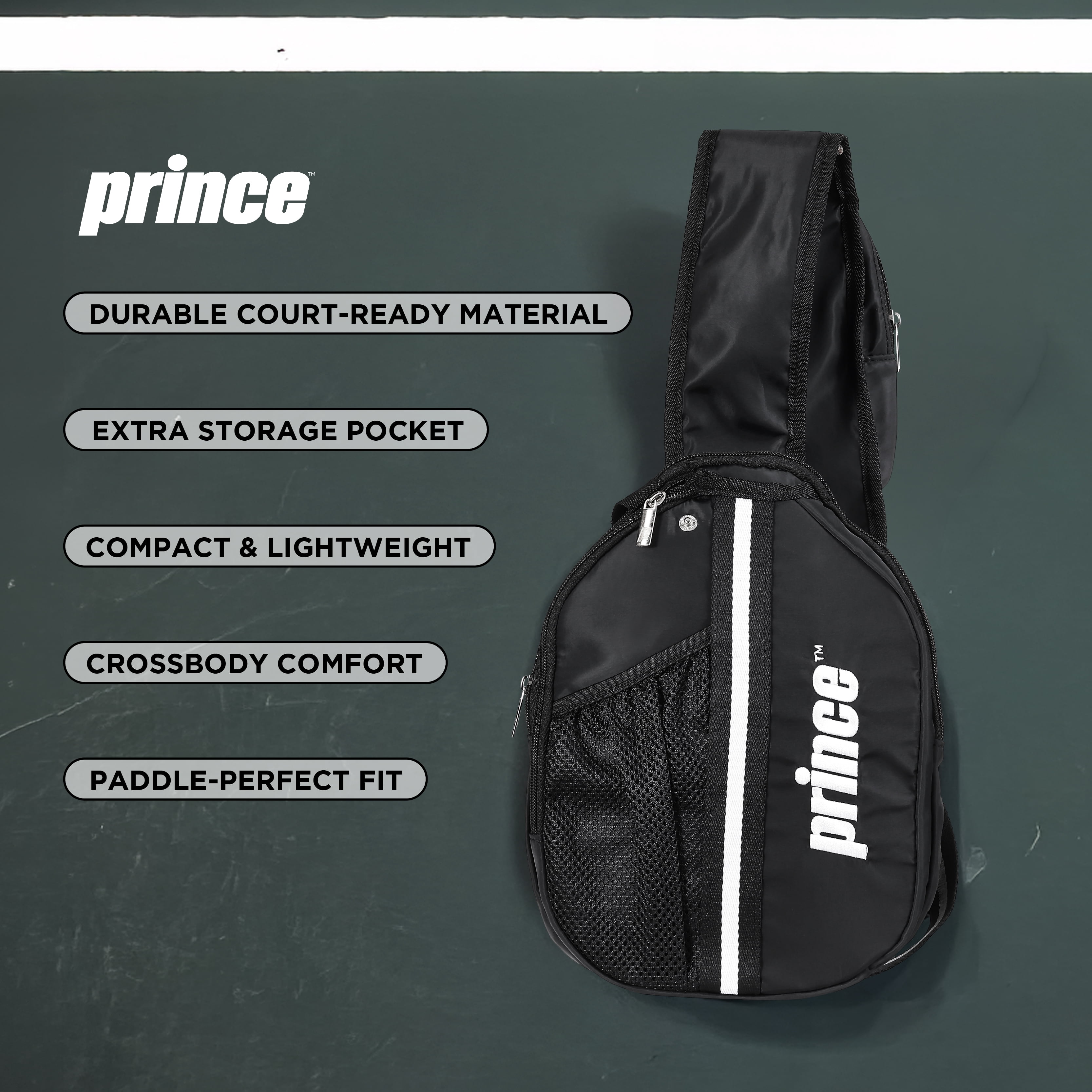 Prince Cross Body Paddle Bag, Black– Lightweight Sling Pickle ball & Paddle Sports Bag