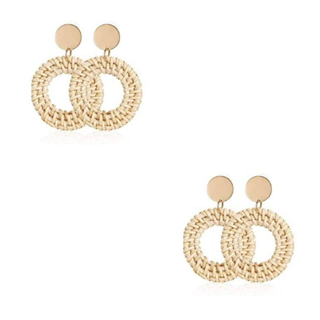 Aretes Circulares Hoja Cobre Sonducket Articulos Trenzados Rattan Boho Blanco