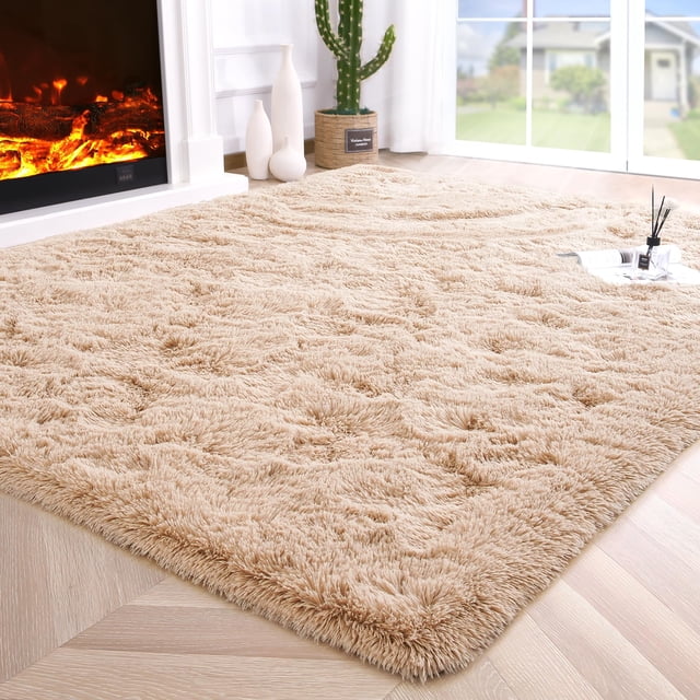 Alfombra de Área Noahas Beige Esponjosa para Dormitorio y Sala 120x160 cm