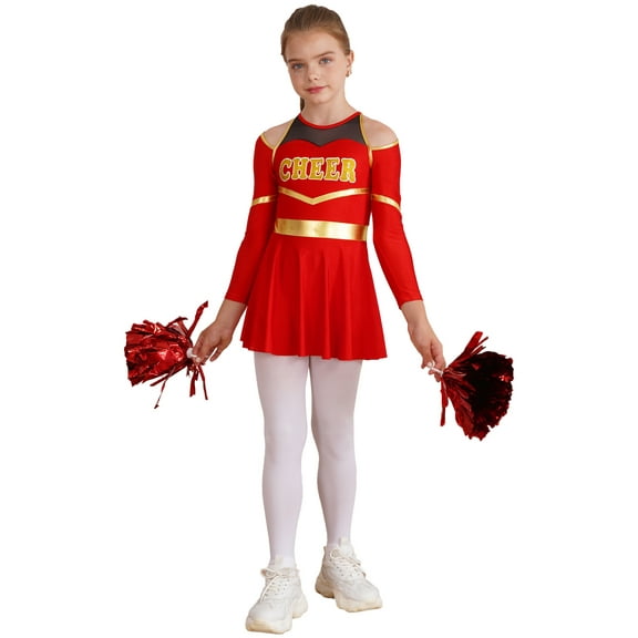 Aislor Girls Shiny Cheerleading Dance Dress Cheer Leader Birthday Party Dancewear Red 6