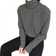 thumbnail image 2 of Monfince Women Striped Slim Full Sleeves Tees Fashion Turtleneck Casual Basic Classic Tops Blouses, 2 of 7