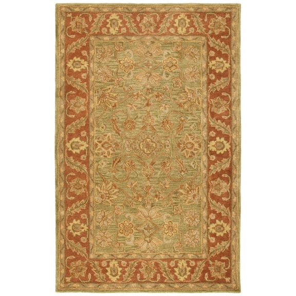 SAFAVIEH Golden Jaipur Dreda Bordered Wool Area Rug, Green/Rust, 7'6" x 9'6" Oval