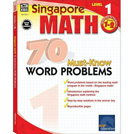 Carson Dellosa Singapore Math 70 Must-Know Word Problems Workbook Grade 1-2 (160 pages)