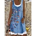 thumbnail image 1 of Women's A-Line Dress Sleeveless Spring Summer Casual Patchwork Print Knee Length Dress Fashion 3D Printing Denim Print DressXS Gao Jinjia LED, 1 of 2