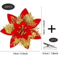 thumbnail image 2 of JM 20 flores artificiales de Navidad con clip, flores de Pascua navideñas con decoraciones en polvo de purpurina para guirnalda de árbol de Navidad, guirnalda de Navidad, decoración de interiores (oro rojo) JM JM, 2 of 5